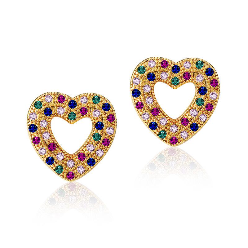 Women Sweet 18k Gold Plated Heart Shape Zircon Stud Earrings Jewelry
