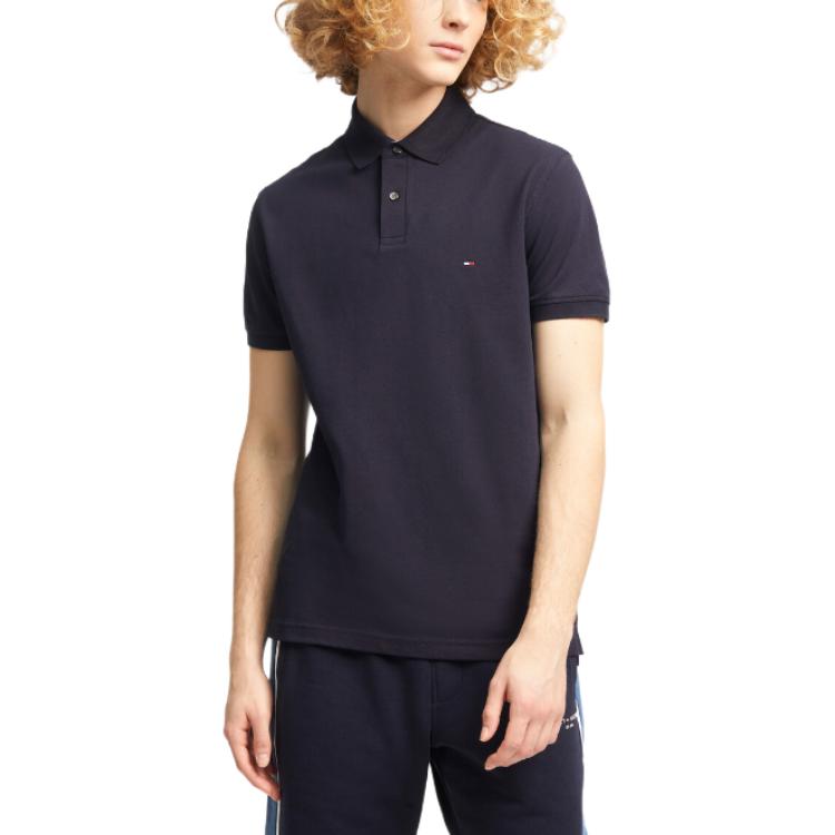 Tommy Hilfiger Logo Print Straight Fit Short Sleeve Polo Shirt Men Tops Navy-Blue MW26881-DW5
