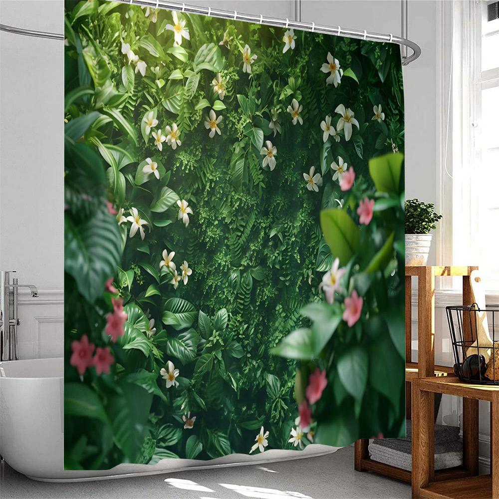 

Floral Plants Shower Curtain Pink Roses Green Leaf Vines Botanical Home Decor For Bathroom Polyester Bathtub Curtains Cloth W60H190(CM)-1 Pcs