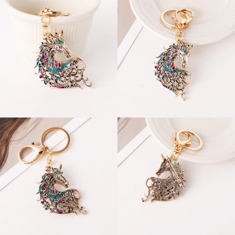 2026 New Horse Keychain Sparkling Crystal Metal Animal Pony Handbag Pendant Decoration Car Key Ring New Year Souvenir Gift