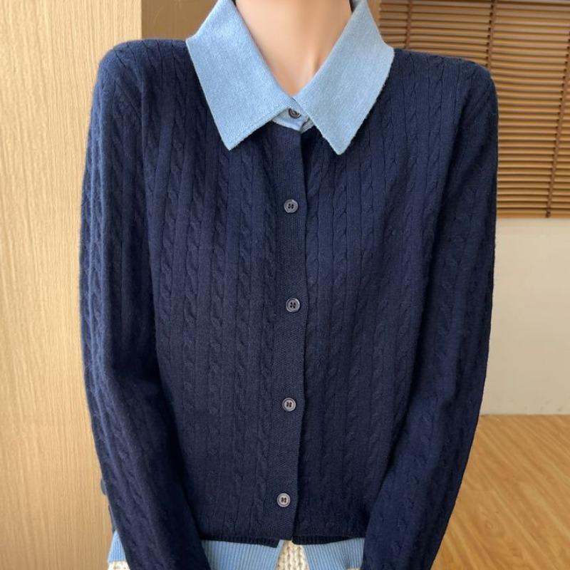 Cárdigan de Punto Falso de Dos Piezas Otoño Invierno Chaqueta Nueva Jersey Top Holgado