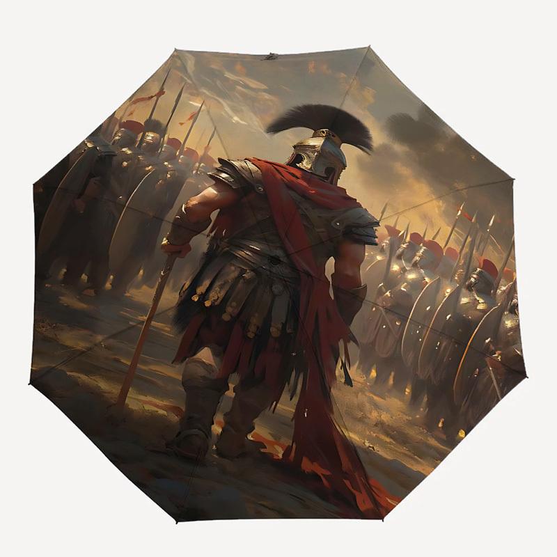 Gladiator Spartan Themed Automatic Opening and Closing Umbrella, Brightly Colored 8-rib Portable Umbrella, Suitable for Men and Women, A Per