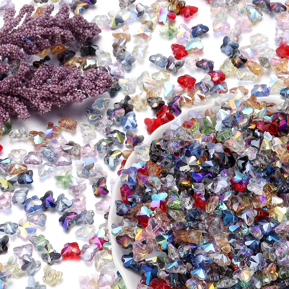 50Pcs/Lot 10×8mm Crystal Beads Transparent Colorful Butterfly Shape Hole Size 1.2mm Loose Beads Diy Jewelry Bracelet Necklace