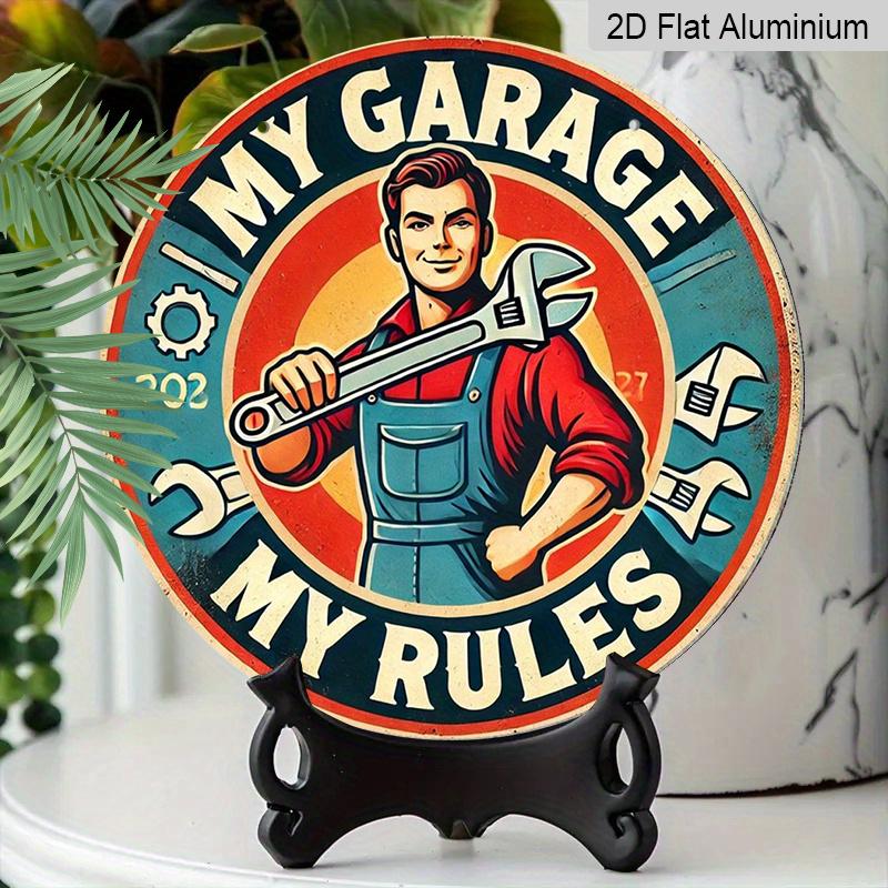 Retro My Garage My Rules Round Metal Signs 7.87x7.87Inch Aluminium Painting for Garage Wall Decor