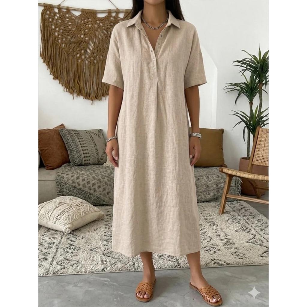 Nuovo Vestito Polo Monopetto a tinta unita con bavero da donna, Vestito Casual Stile Europeo Americano