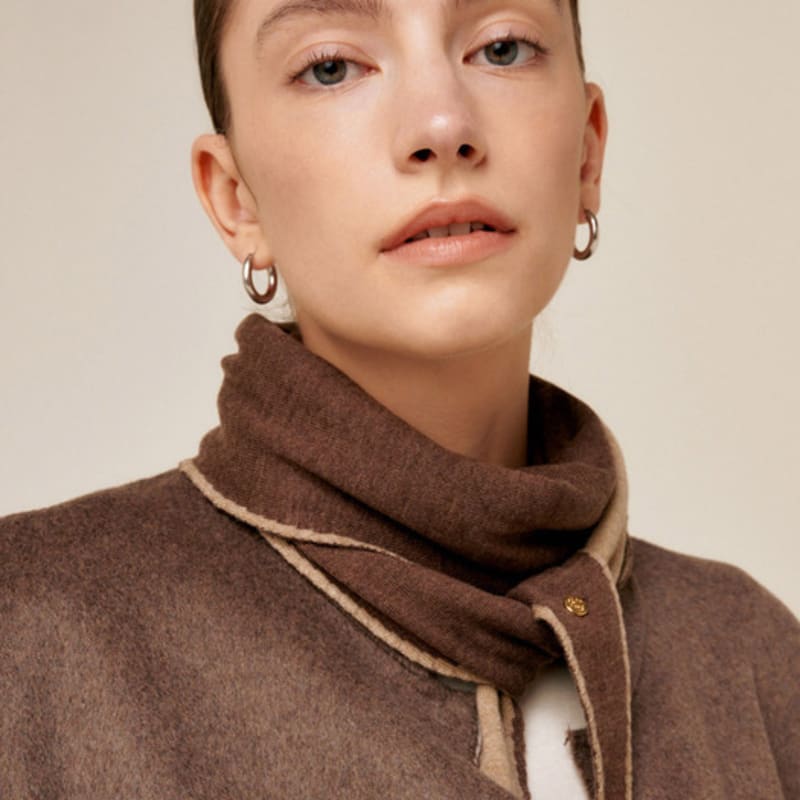 Saint Luxure 100% Wool Triangle Petite Muffler Brown Beige