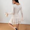 Women Evening Party Long Sleeve Deep V Neck Solid Color Irregular Bodycon One Piece Dress