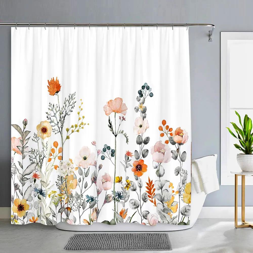 Spring Floral Hummingbird Shower Curtain for Bathroom Watercolor Flower Bird Modern Decor Machine Shower Curtains Bathroom Decor