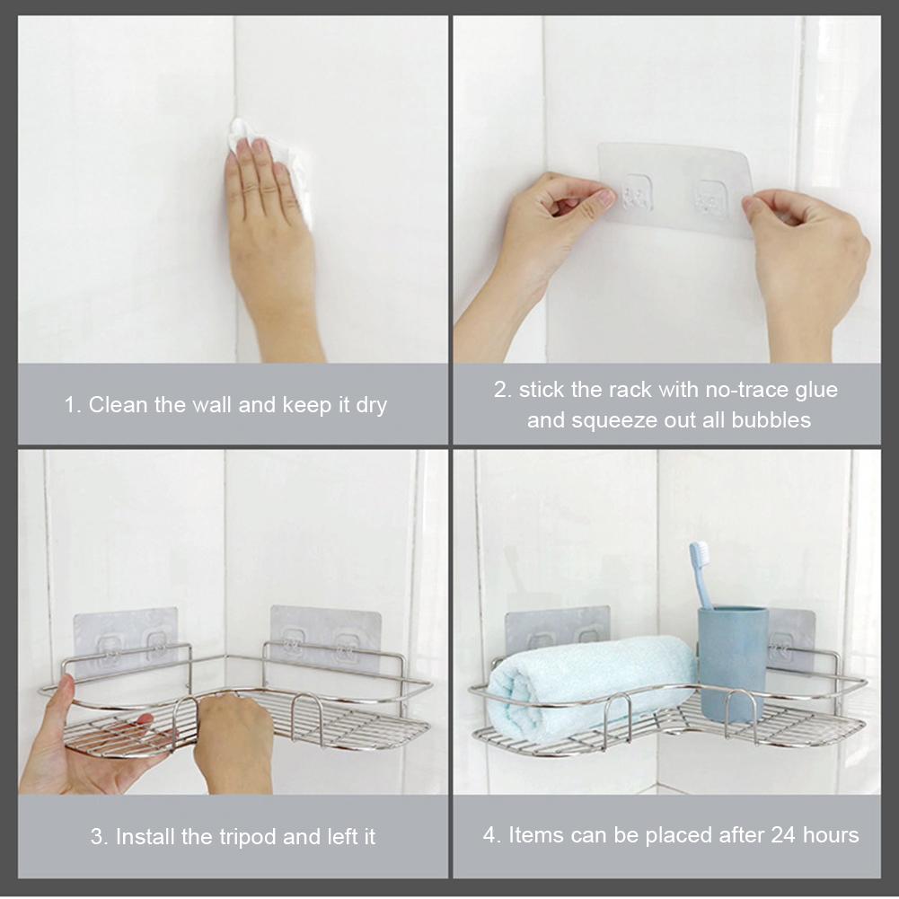 Stainless Steel Bathroom Storage Rack Punch-free Singer Layer Triangle Wall Mounted Storage Shelf for Bathroom Kitchen Bedroom