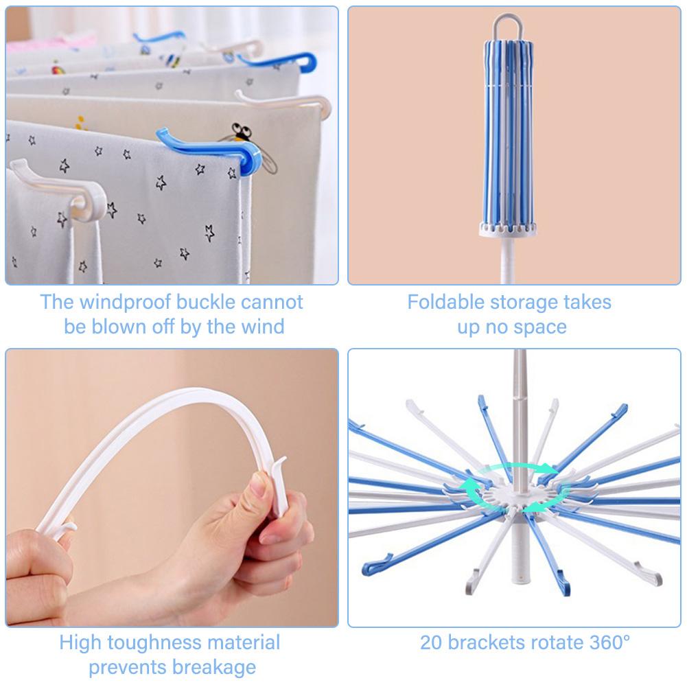 Faltbarer Schirm-Wäscheständer, Winddichter Hängebügel für Babywindeln, Handtücher, Socken, Innen- und Außenbereich