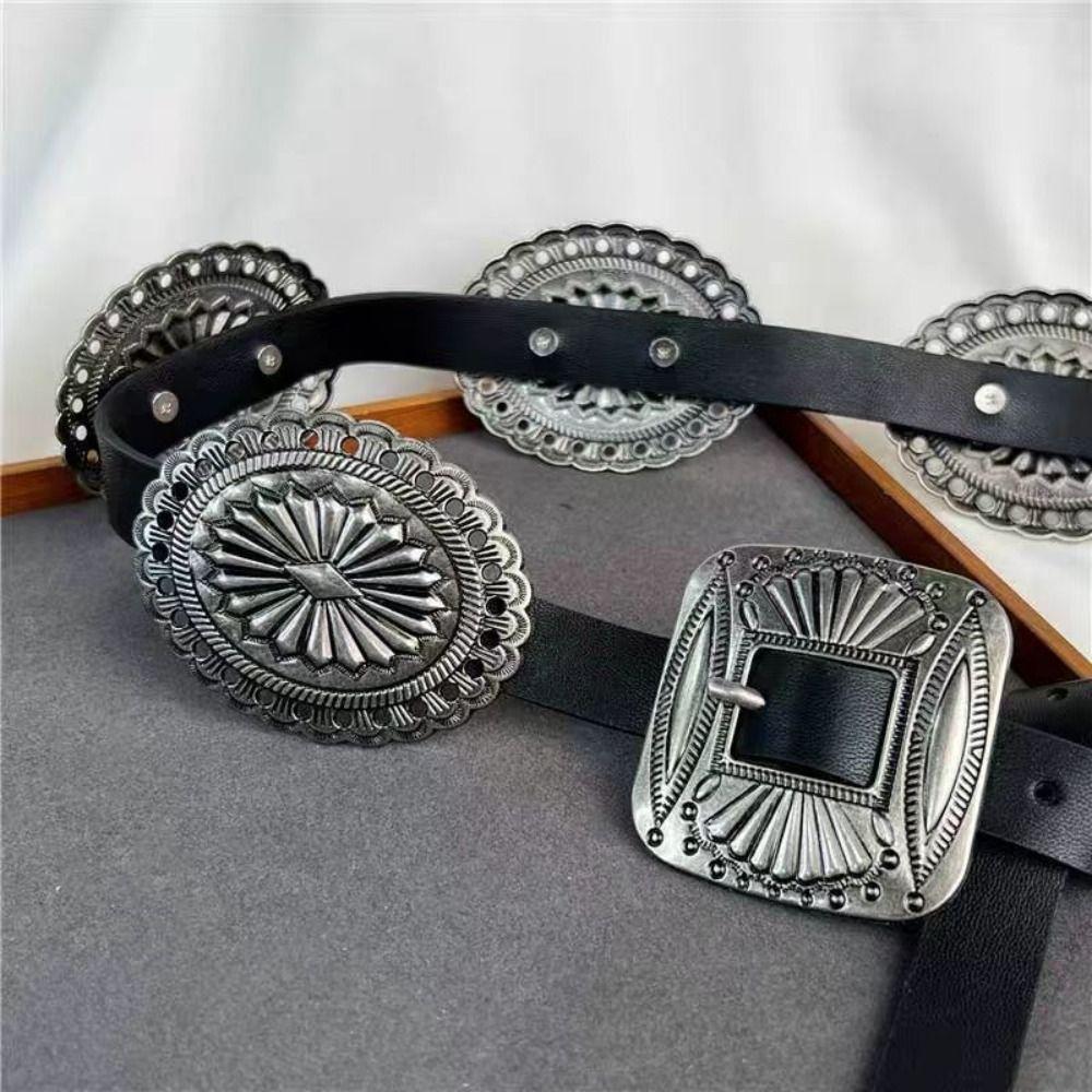 Western Style Cowboy Metal Carved Belts Wide Ethnic Style Waistband  Dress Decoration