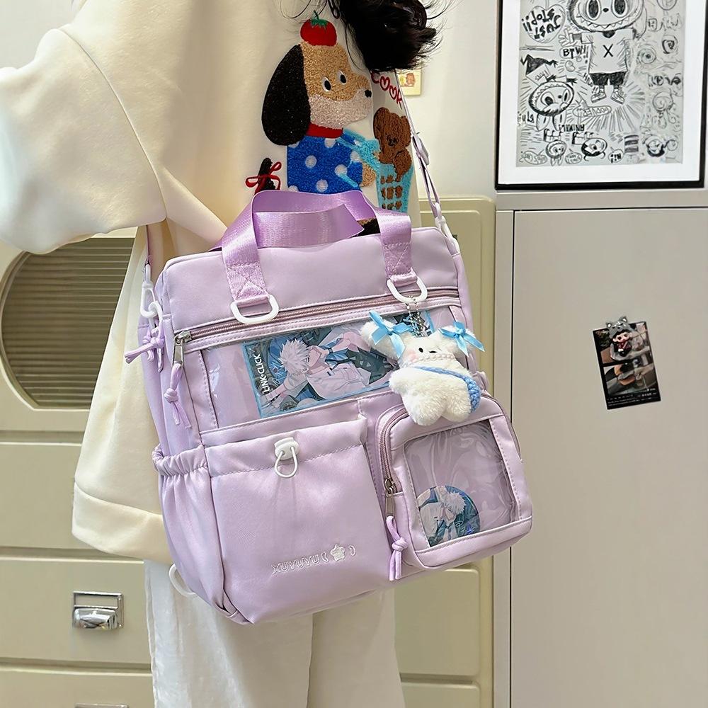 Hand carrying tutoring bag Cartoon cloth bag Middle school student schoolbag One shoulder messenger bag High school large capacity Multi-purpose