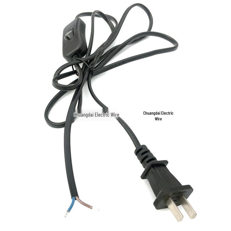 Two-Pin Power Cord with Tail Clip and Stripped Ends, 2-Core Switch AC Plug
