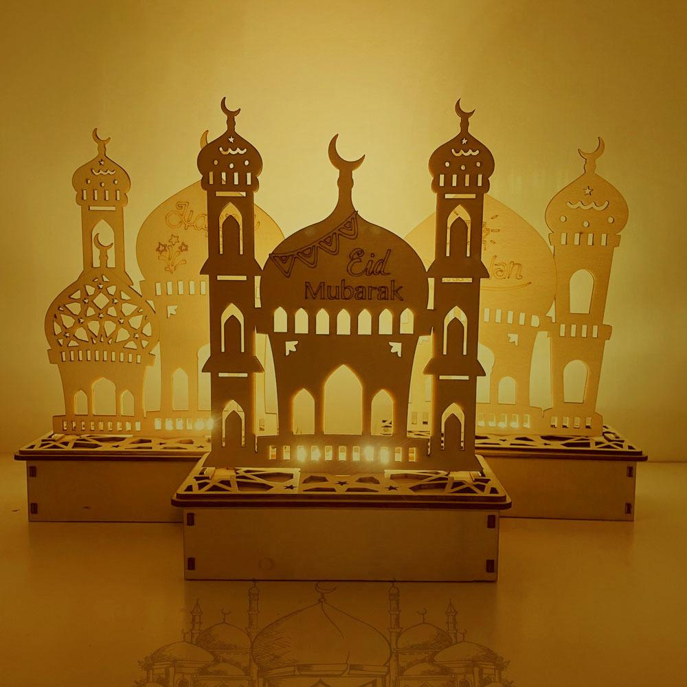 Wooden LED Lamp Ramadan Decoration Portable Eid Ramadan LED Night Light Table Ornament Ideal for