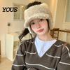 Soft Thick Warm Headwear Winter Visor Cap with Ear Flaps, Plush Beanies Brim, Open Top, Cozy Polyester Hat Cute Cat Ears Ponytail for Women