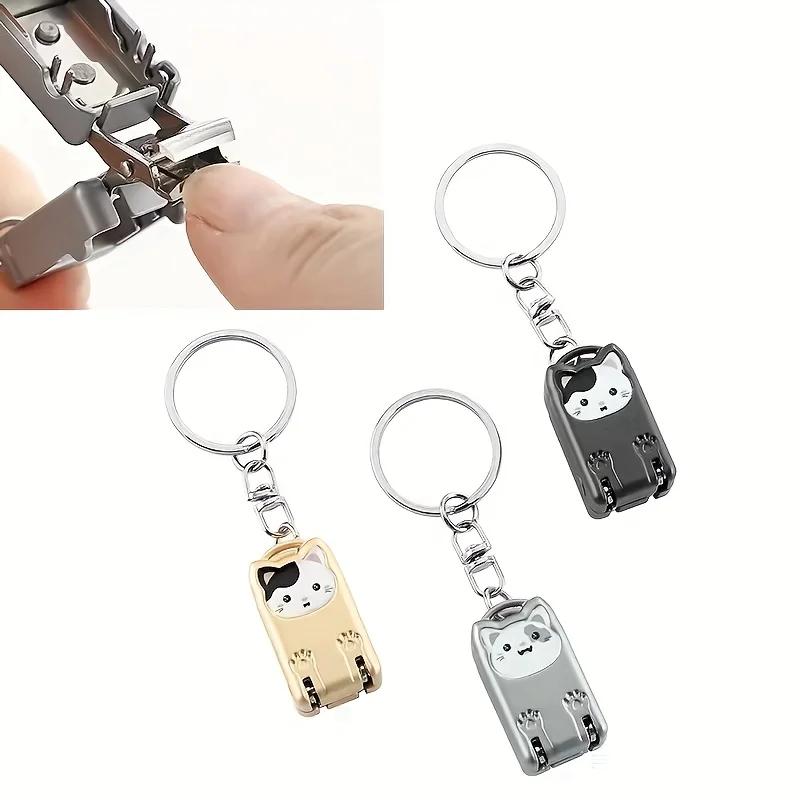 1pcs Exquisite Kitten Keychain Foldable Nail Cutter Stainless Steel Nail Clippers Rotary Toenail Fingernail Manicure Trimmer