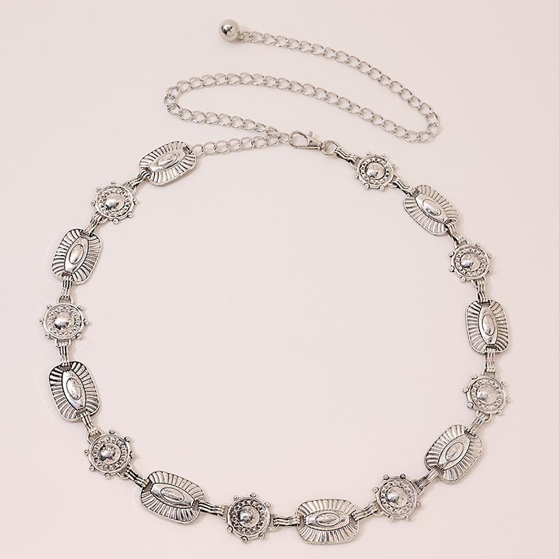 Women's High-end Retro Waist Chain, Engraved Flower Belt, Metal Court Style Ladies' Belt, Women's Waist Chain