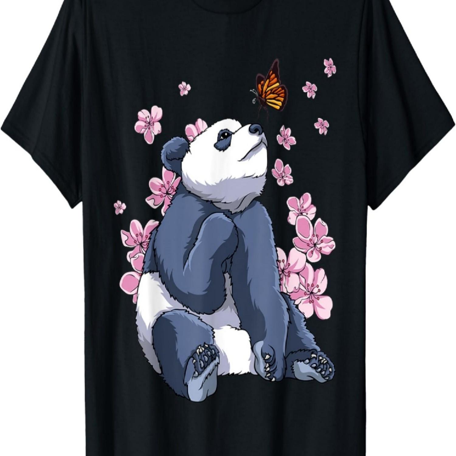 Panda With Butterfly  Sakura Cherry Blossom T-Shirt S