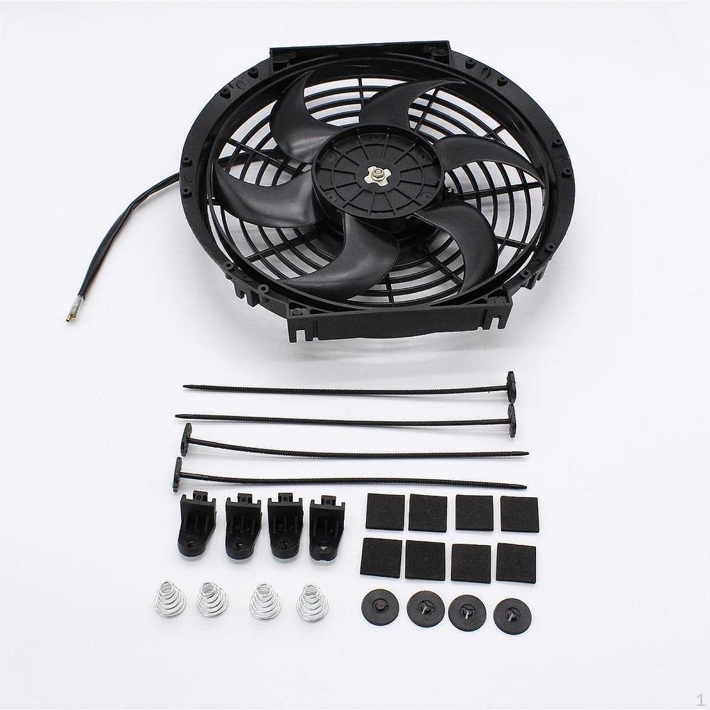 Radiator Cooling Fan 6 Blade Accessories with Mounting Kit Black Spare Parts Push or Pull Type