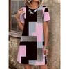 Elegantes atmungsaktives Rundhals-T-Shirt-Kleid mit kurzen Ärmeln und Allover-Muster