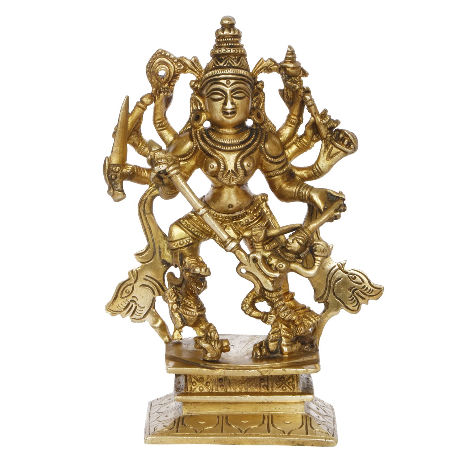 

Maa Mahishasura Mardini Durga Avatar Shri Vihat Mata Devi Idol, Brass - 6 Inch