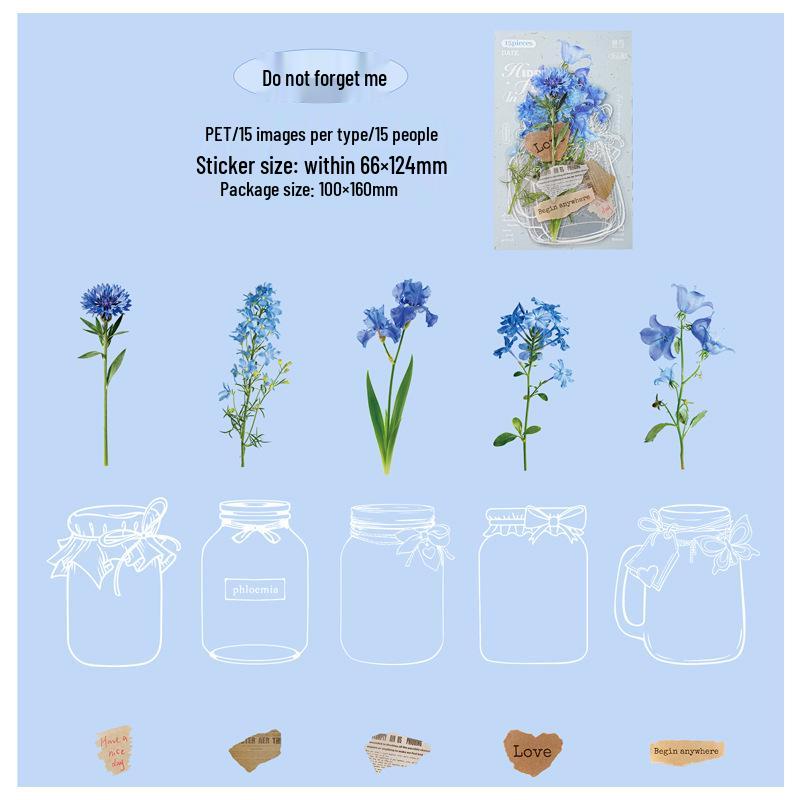 Yi Niao Floral Journal Sticker Pack: Tibetan Dream Series, 6 Large Flower Designs
