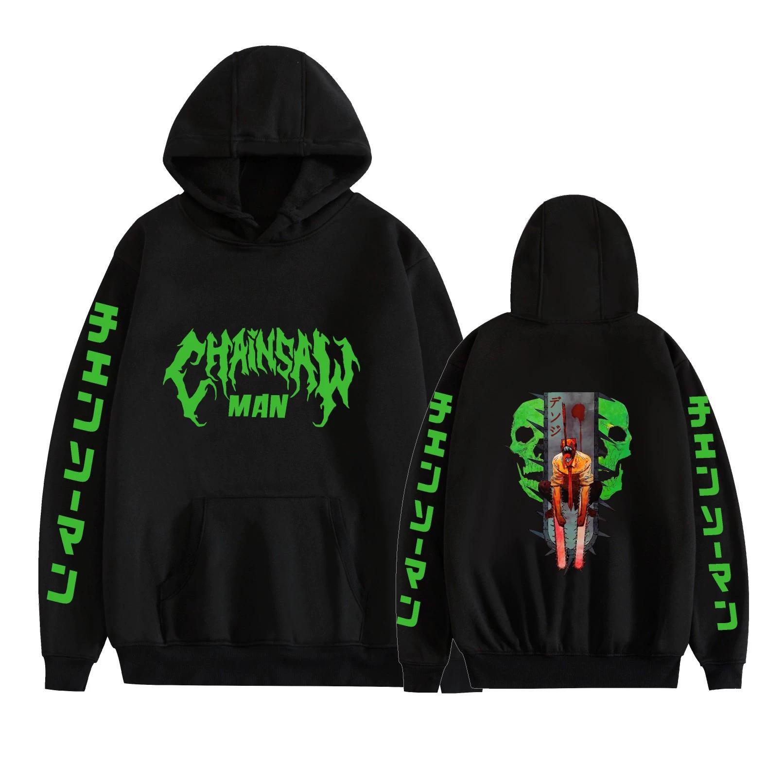 Unisex Chainsaw Man Anime Hoodie Sweatshirt for Mens Womens CARTOON Printed Cool Streetwear XS чёрный