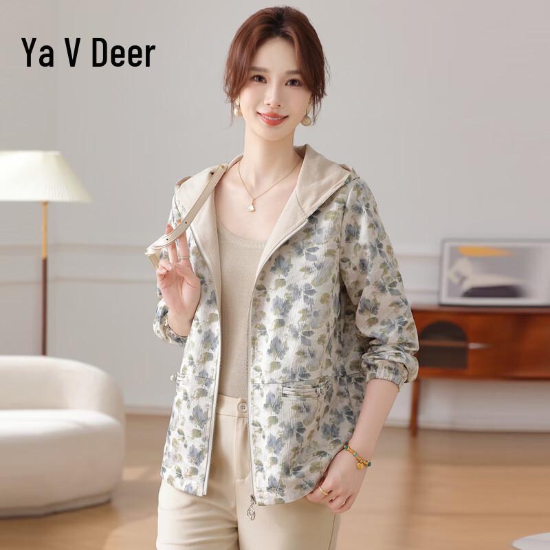 Yalu Mid-Aged Women s Floral Hooded Jacket 4XL