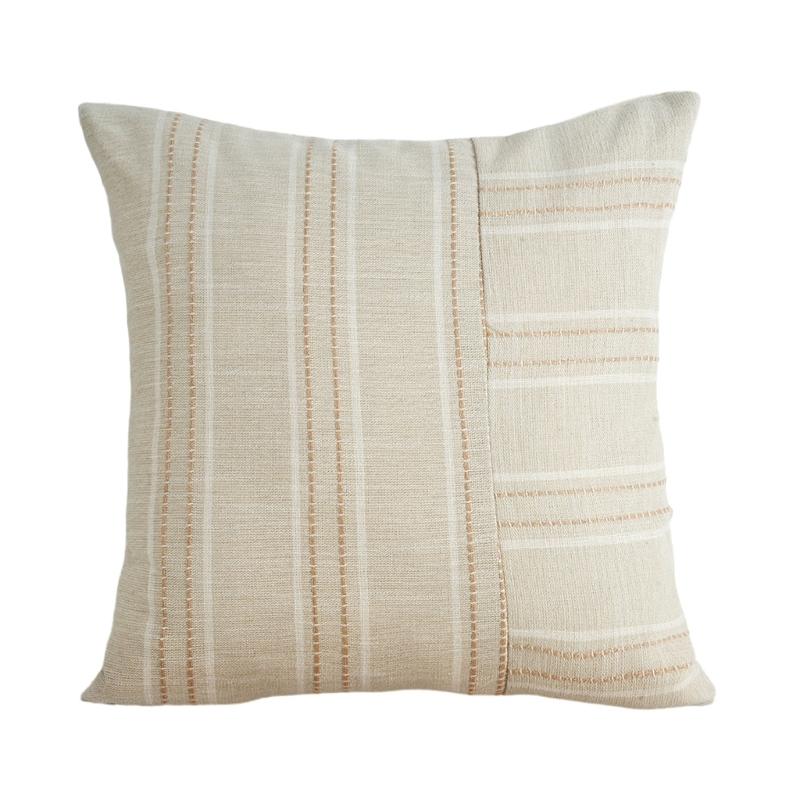 Pillow Case Polyester Cotton Beige with Color Stitching Perfectly for Sofa Bedroom Office Chair Decoration Pillowcase