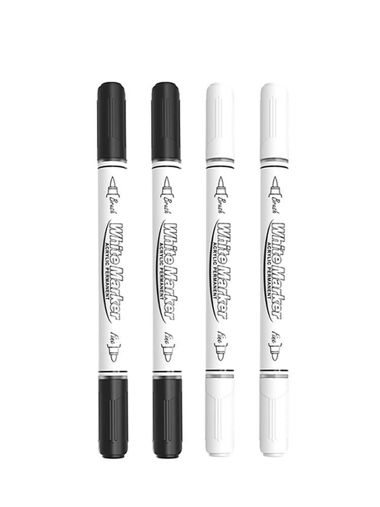 Black/White Large Capacity Dual Tip Permanent Acrylic Paint Pen for Art Supplies Fabric Paint, Markers for DIY Art Brush Pen Set
