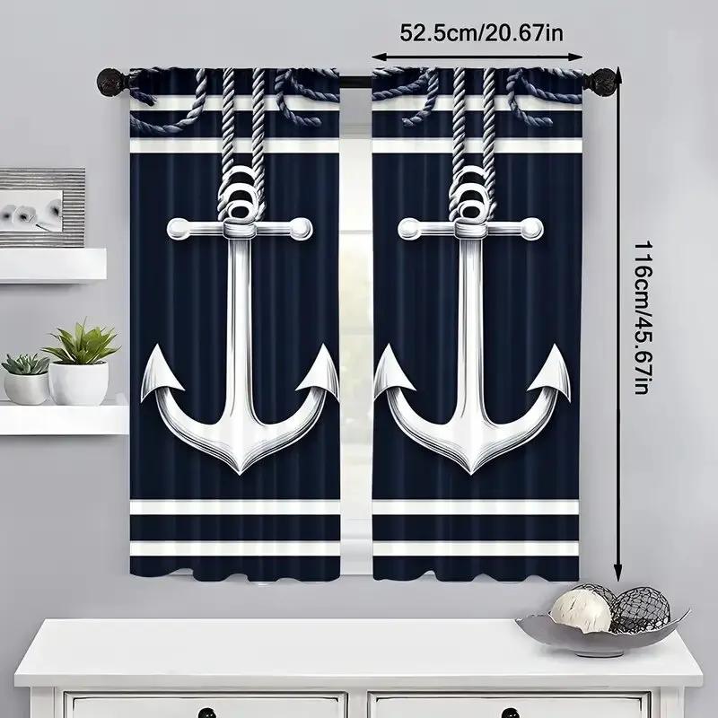 Sea Anchor Pattern Printed Curtains Window Decoration Home Room Curtain Made Of Polyester