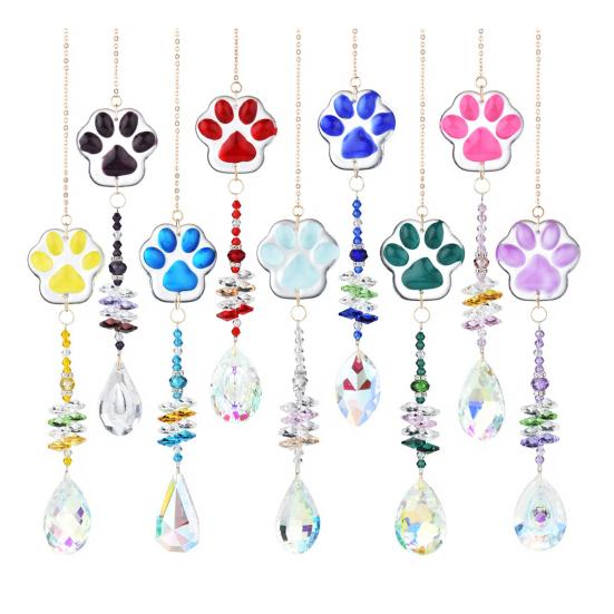 Crystal Cat Paw Wind Chimes, Crystal Suncatchers for Windows Hanging, Prism Rainbow Maker for Indoor Outdoor Home Garden Decor