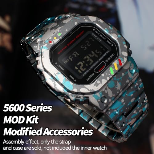 Herren Metall-Uhrenarmband mit Gehäuse, Kompatibel mit Casio und G-SHOCK Uhren DW-5600, GW-B5600, GB-5600, GWX-5600, GW/DW-5000, DW-5025, 5030, und