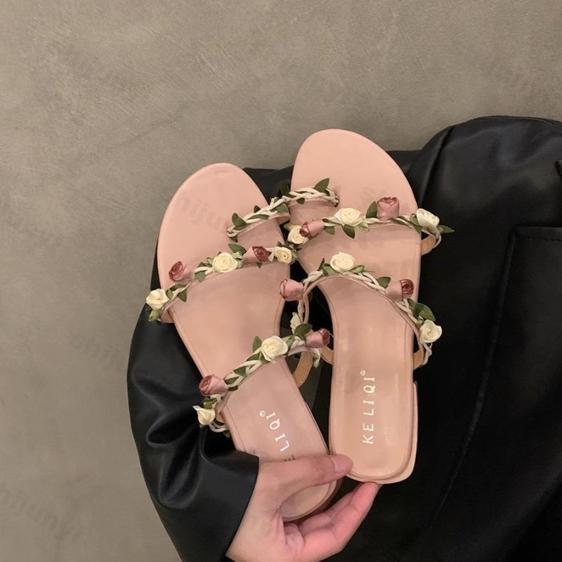 Mode Damen Blume Zehensteg Slipper 2025 Sommer Mode Kleid Ballerinas Flip Flops Damen Strand Outdoor Sandalen Wanderschuhe Urlaubsschuhe