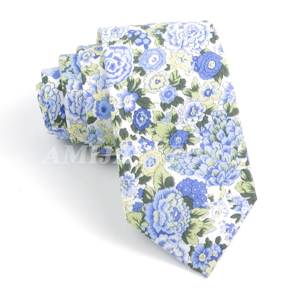 New Cotton Floral Tie For Men Women Soft Gentle Elegant Flower Necktie White Blue Yellow Narrow Skinny Wedding Party Accessories