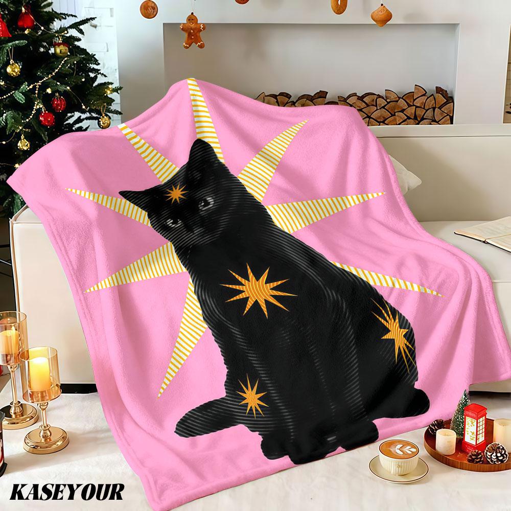 Starburst Black Cat Winter Summer Flannel Blanket Throw Fleece Soft Fuzzy Plush Cozy Fleece Blankets For Sofa Ideal Gifts