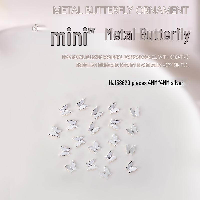 20-Piece Minimalist 3D Butterfly Nail Art Decorations in Gold & Silver