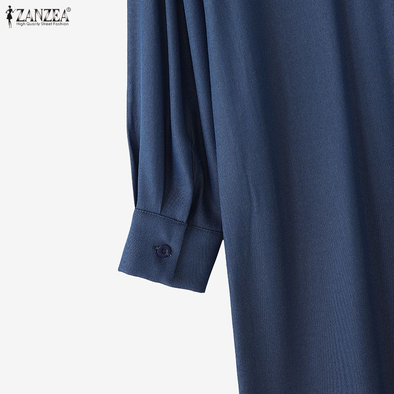 ZANZEA Elegant Women Lapel Neck Long Sleeve Buttons Splits Casual Long Shirts Dress