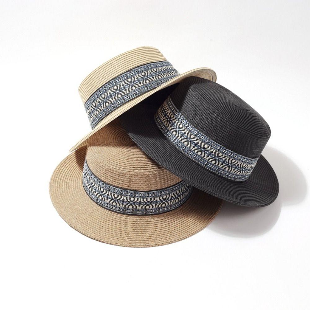 Ethnic Style Weave Straw Hat UV Protection Outdoor Visor Cap Fashion Beach Hat  Outdoor