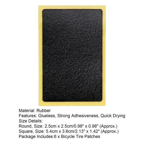 6Pcs Bike Tire Patches No-glue Quick Drying Smooth Surface Rubber Strong Adhesive Tyre