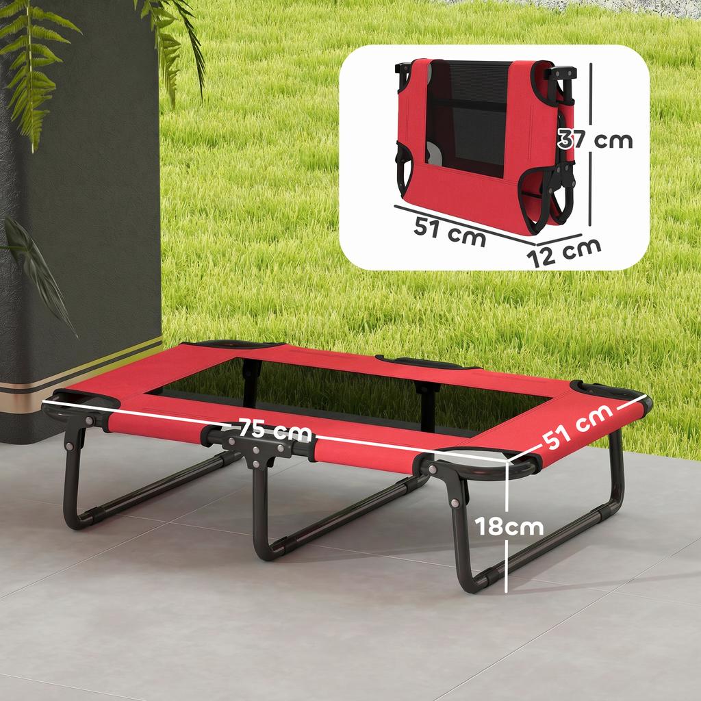 Portable Raised Dog Bed, Elevated Pet Cot with Breathable Mesh for Indoor Outdoor, for Small Medium Dogs, Red