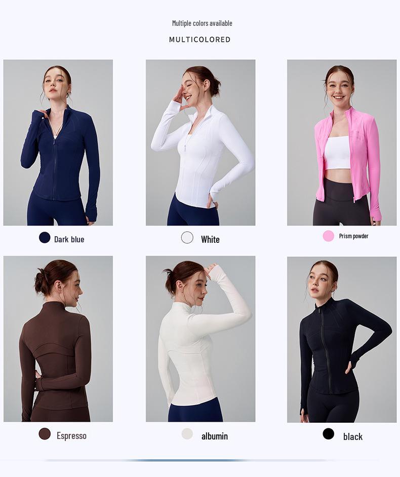 Women's High Neck Spliced Slimming Yoga Jacket with Thumb Holes - Autumn/Winter Thickened Running & Fitness Top