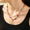 New literary and artistic relaxation color square stone beaded necklace, retro and old brown agate collarbone chain is white