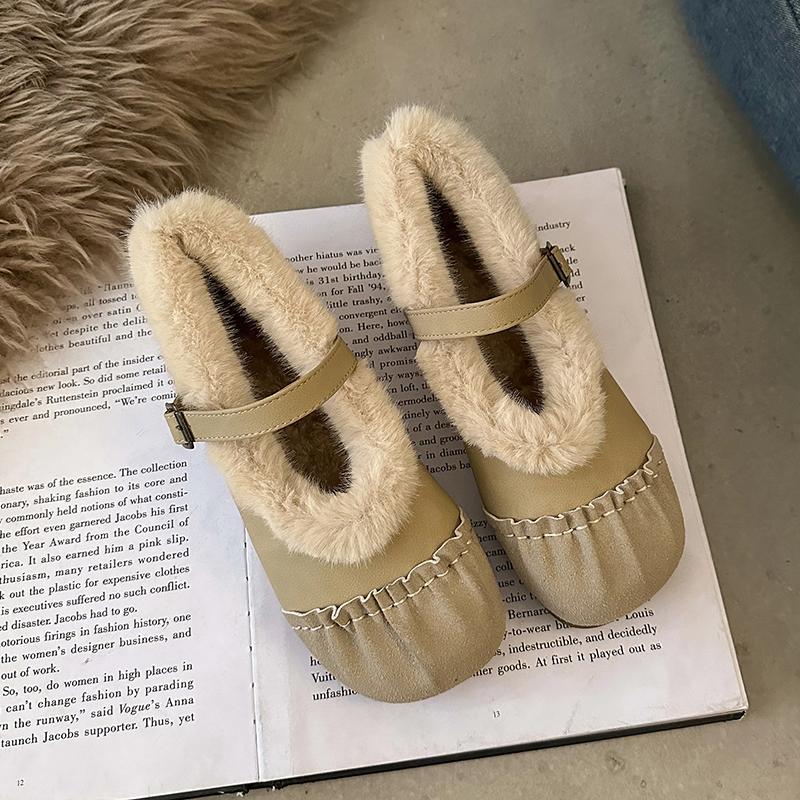 Round Toe Spring/autumn Flats Solid Buckle Strap Ladies Shoes 2024 High Quality Shallow Concise Short Piush Flats Sapatos Baixos