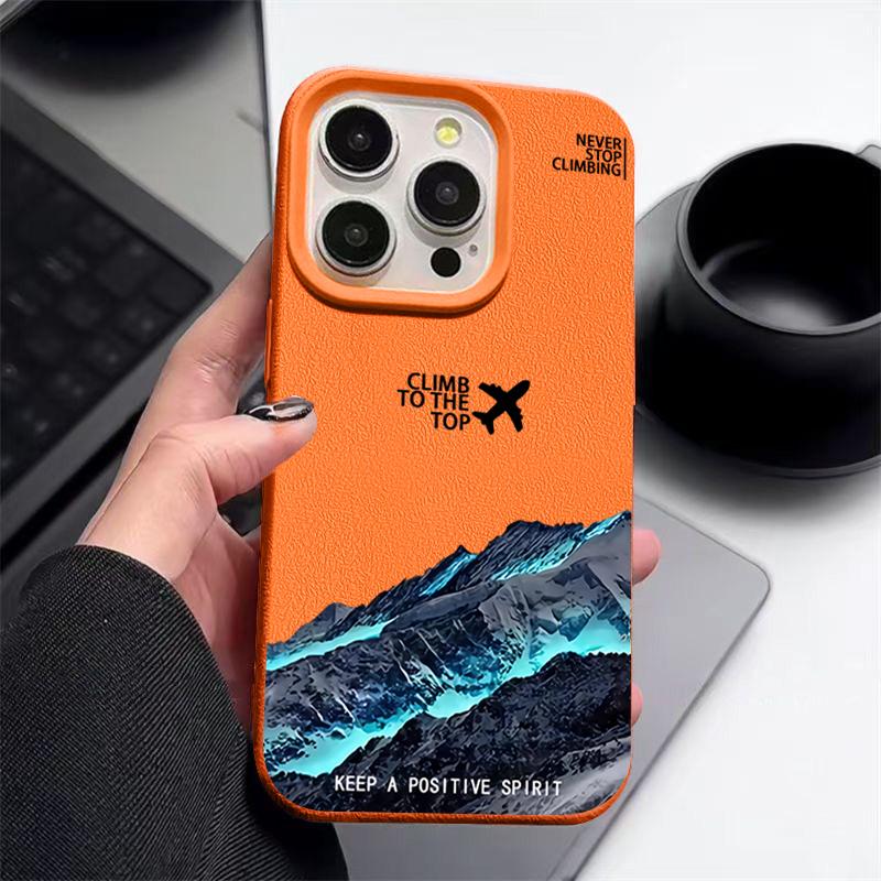 Nárazuvzdorný tenký kryt s motivem hory a letadla pro iPhone 16 15 Pro Max 14 Pro 13 12 11 Ochrana objektivu TPU Textura kůže Matný měkký kryt na telefon