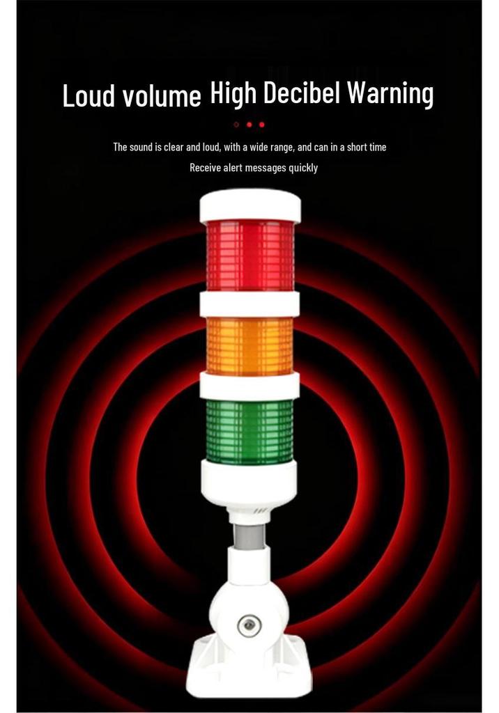 Three-Color LED Alarm Indicator Light with Buzzer, 24V Multi-Layer Audible & Visual Machine Tool Alarm
