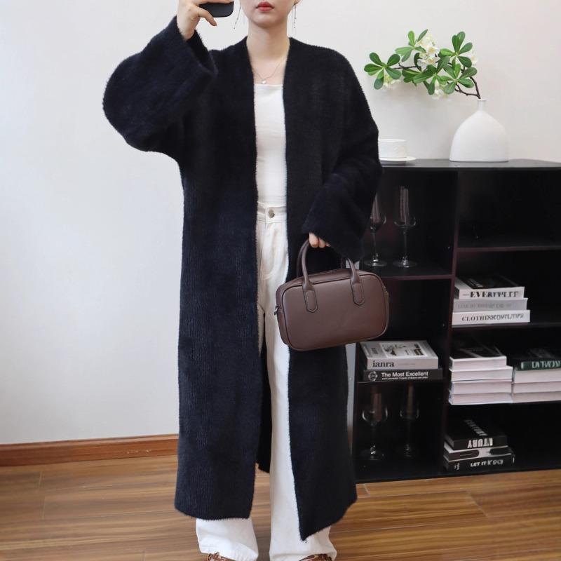 Imitation mink velvet knitted cardigan women's autumn and winter new loose long temperament solid color coat coat