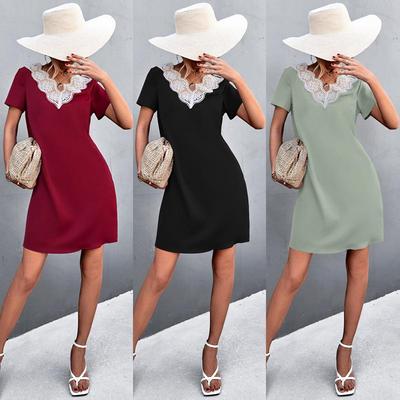 2022 Europäisches & Amerikanisches Cross-Border Sommer V-Ausschnitt Spitzenkleid für Damen