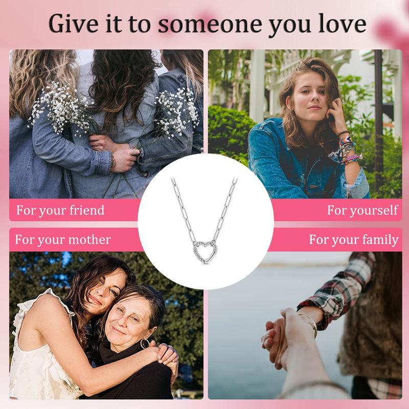 925 Silver Heart Openable Pendant Necklace Rope Texture Rectangle Link Chain Fashion Jewelry Gift for Women