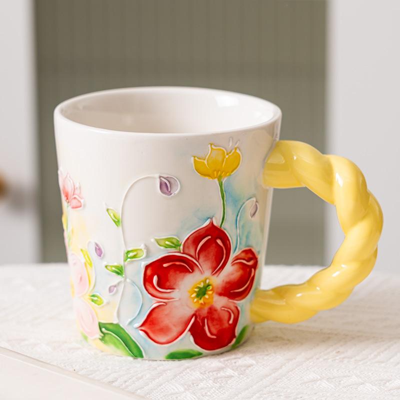 Cana decorativă din ceramică cu design unic cu flori pentru cafea și lapte